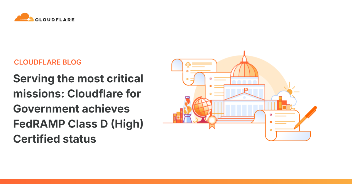 Reference image for: Serving the most critical missions: Cloudflare for Government achieves FedRAMP Class D (High) Certified status