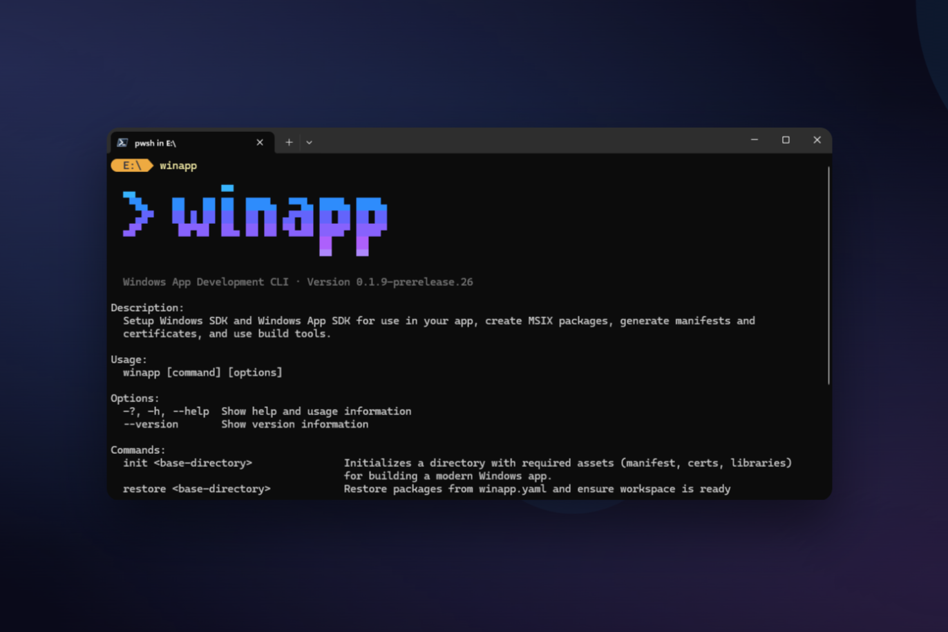 Reference image for: Announcing winapp, the Windows App Development CLI: why users should pay attention