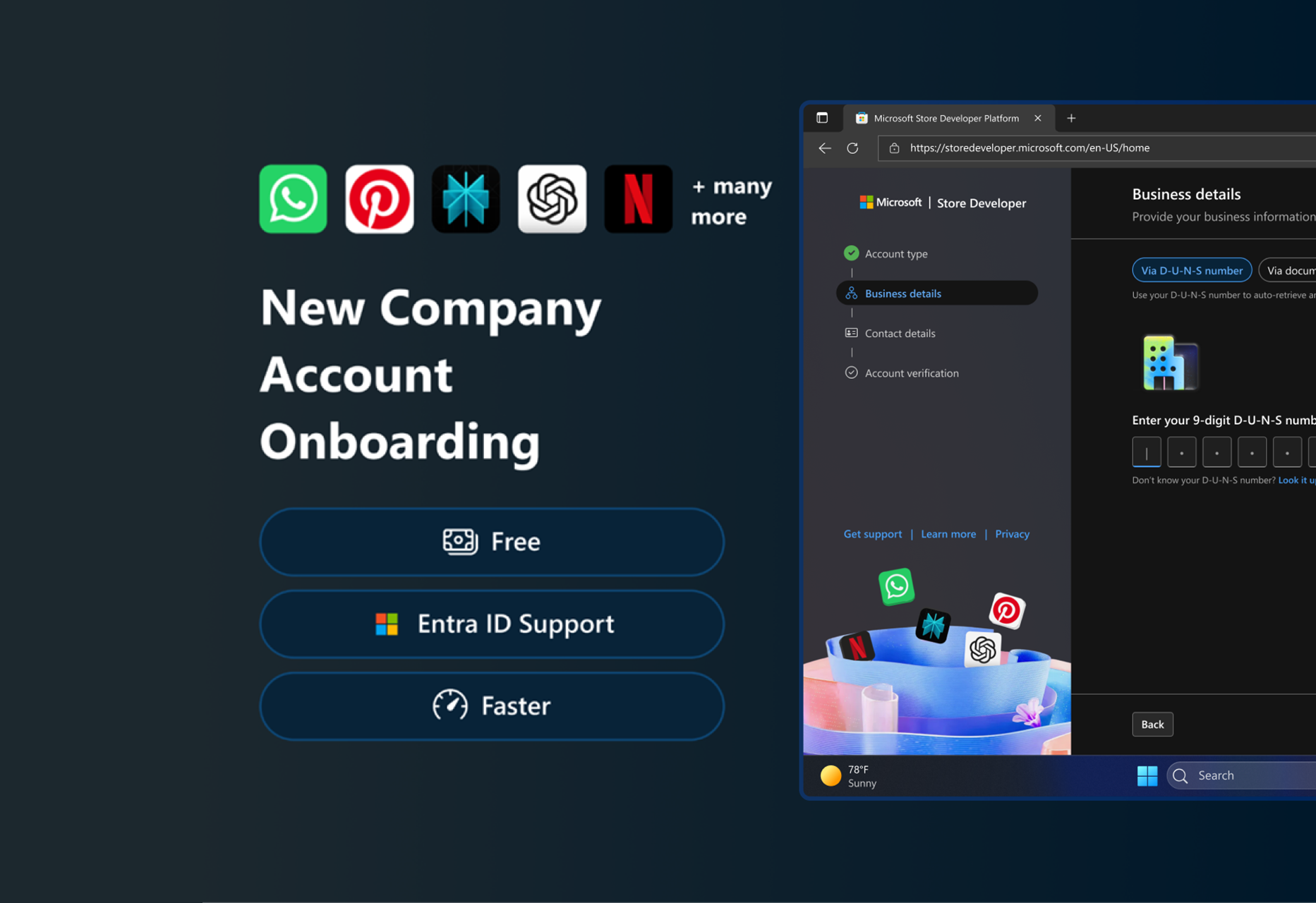 Reference image for: Publish to Microsoft Store as a company—now with free registration and faster onboarding