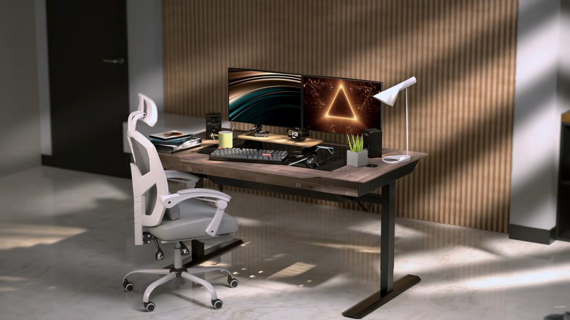 Reference image for: Lian Li’s new DK07 Wood motorized standing desk doubles as a dual-PC chassis with support for E-ATX systems